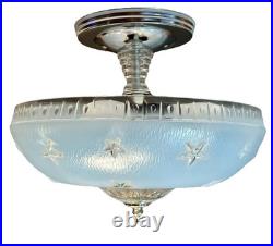 Antique 1920s-1930s Art Deco Nouveau Federal Stars Blue Ceiling Light Fixture