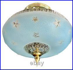 Antique 1920s-1930s Art Deco Nouveau Federal Stars Blue Ceiling Light Fixture