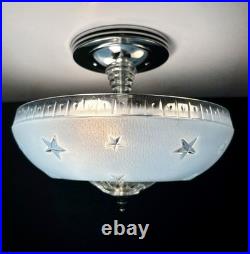 Antique 1920s-1930s Art Deco Nouveau Federal Stars Blue Ceiling Light Fixture