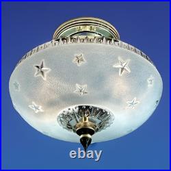 Antique 1920s-1930s Art Deco Nouveau Federal Stars Blue Ceiling Light Fixture