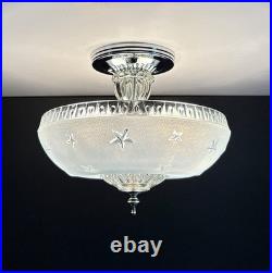 Antique 1920s-1930s Art Deco Nouveau Federal Stars Blue Ceiling Light Fixture