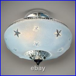 Antique 1920s-1930s Art Deco Nouveau Federal Stars Blue Ceiling Light Fixture