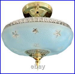 Antique 1920s-1930s Art Deco Nouveau Federal Stars Blue Ceiling Light Fixture