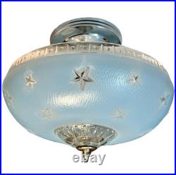 Antique 1920s-1930s Art Deco Nouveau Federal Stars Blue Ceiling Light Fixture