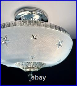 Antique 1920s-1930s Art Deco Nouveau Federal Stars Blue Ceiling Light Fixture