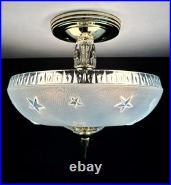 Antique 1920s-1930s Art Deco Nouveau Federal Stars Blue Ceiling Light Fixture