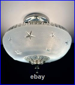 Antique 1920s-1930s Art Deco Nouveau Federal Stars Blue Ceiling Light Fixture