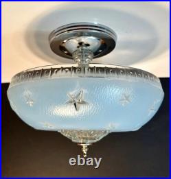 Antique 1920s-1930s Art Deco Nouveau Federal Stars Blue Ceiling Light Fixture Antique 1920s-1930s Art Deco Nouveau Federal Stars Blue Ceiling Light Fixture