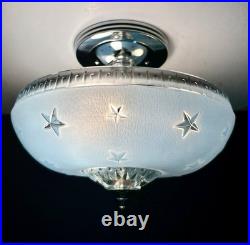 Antique 1920s-1930s Art Deco Nouveau Federal Stars Blue Ceiling Light Fixture