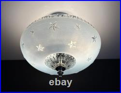 Antique 1920s-1930s Art Deco Nouveau Federal Stars Blue Ceiling Light Fixture