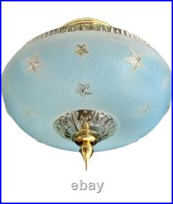 Antique 1920s-1930s Art Deco Nouveau Federal Stars Blue Ceiling Light Fixture