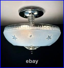 Antique 1920s-1930s Art Deco Nouveau Federal Stars Blue Ceiling Light Fixture