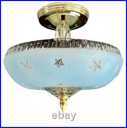 Antique 1920s-1930s Art Deco Nouveau Federal Stars Blue Ceiling Light Fixture