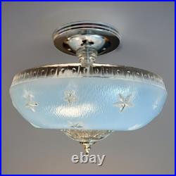 Antique 1920s-1930s Art Deco Nouveau Federal Stars Blue Ceiling Light Fixture