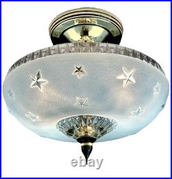 Antique 1920s-1930s Art Deco Nouveau Federal Stars Blue Ceiling Light Fixture