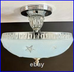 Antique 1920s-1930s Art Deco Nouveau Federal Stars Blue Ceiling Light Fixture