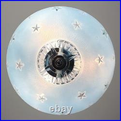 Antique 1920s-1930s Art Deco Nouveau Federal Stars Blue Ceiling Light Fixture
