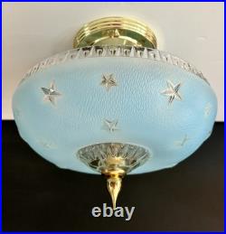Antique 1920s-1930s Art Deco Nouveau Federal Stars Blue Ceiling Light Fixture
