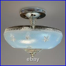 Antique 1920s-1930s Art Deco Nouveau Federal Stars Blue Ceiling Light Fixture