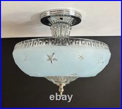 Antique 1920s-1930s Art Deco Nouveau Federal Stars Blue Ceiling Light Fixture
