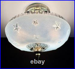 Antique 1920s-1930s Art Deco Nouveau Federal Stars Blue Ceiling Light Fixture