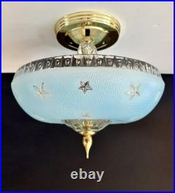 Antique 1920s-1930s Art Deco Nouveau Federal Stars Blue Ceiling Light Fixture