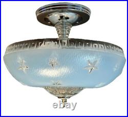 Antique 1920s-1930s Art Deco Nouveau Federal Stars Blue Ceiling Light Fixture