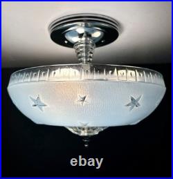 Antique 1920s-1930s Art Deco Nouveau Federal Stars Blue Ceiling Light Fixture