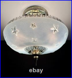 Antique 1920s-1930s Art Deco Nouveau Federal Stars Blue Ceiling Light Fixture