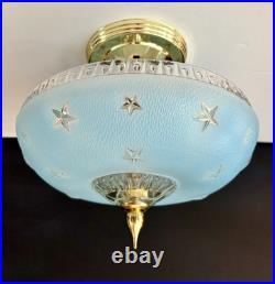 Antique 1920s-1930s Art Deco Nouveau Federal Stars Blue Ceiling Light Fixture