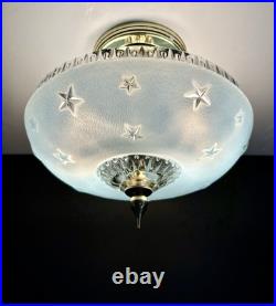 Antique 1920s-1930s Art Deco Nouveau Federal Stars Blue Ceiling Light Fixture