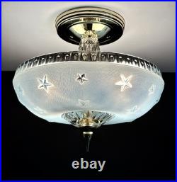Antique 1920s-1930s Art Deco Nouveau Federal Stars Blue Ceiling Light Fixture Antique 1920s-1930s Art Deco Nouveau Federal Stars Blue Ceiling Light Fixture