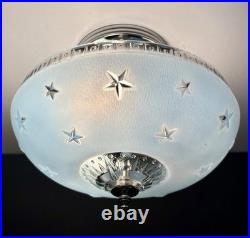 Antique 1920s-1930s Art Deco Nouveau Federal Stars Blue Ceiling Light Fixture Antique 1920s-1930s Art Deco Nouveau Federal Stars Blue Ceiling Light Fixture