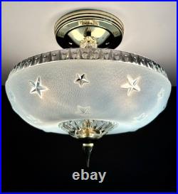 Antique 1920s-1930s Art Deco Nouveau Federal Stars Blue Ceiling Light Fixture