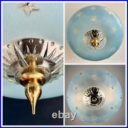 Antique 1920s-1930s Art Deco Nouveau Federal Stars Blue Ceiling Light Fixture