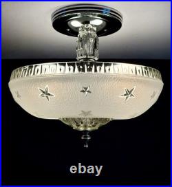 Antique 1920s-1930s Art Deco Nouveau Federal Stars White Ceiling Light Fixture
