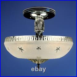 Antique 1920s-1930s Art Deco Nouveau Federal Stars White Ceiling Light Fixture
