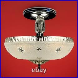 Antique 1920s-1930s Art Deco Nouveau Federal Stars White Ceiling Light Fixture