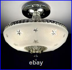 Antique 1920s-1930s Art Deco Nouveau Federal Stars White Ceiling Light Fixture