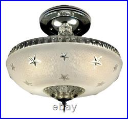 Antique 1920s-1930s Art Deco Nouveau Federal Stars White Ceiling Light Fixture