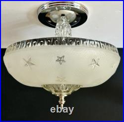 Antique 1920s-1930s Art Deco Nouveau Federal Stars White Ceiling Light Fixture