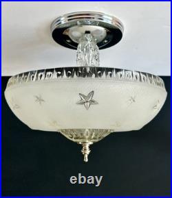Antique 1920s-1930s Art Deco Nouveau Federal Stars White Ceiling Light Fixture