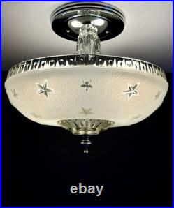 Antique 1920s-1930s Art Deco Nouveau Federal Stars White Ceiling Light Fixture