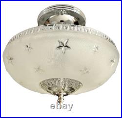 Antique 1920s-1930s Art Deco Nouveau Federal Stars White Ceiling Light Fixture