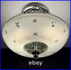 Antique 1920s-1930s Art Deco Nouveau Federal Stars White Ceiling Light Fixture