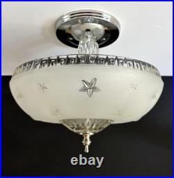 Antique 1920s-1930s Art Deco Nouveau Federal Stars White Ceiling Light Fixture
