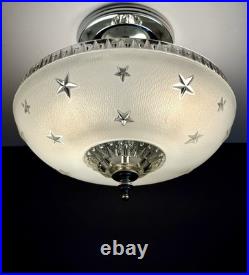 Antique 1920s-1930s Art Deco Nouveau Federal Stars White Ceiling Light Fixture