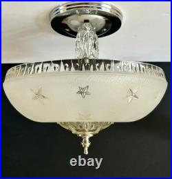 Antique 1920s-1930s Art Deco Nouveau Federal Stars White Ceiling Light Fixture