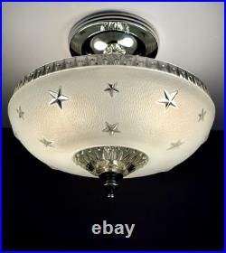 Antique 1920s-1930s Art Deco Nouveau Federal Stars White Ceiling Light Fixture