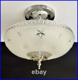 Antique 1920s-1930s Art Deco Nouveau Federal Stars White Ceiling Light Fixture
